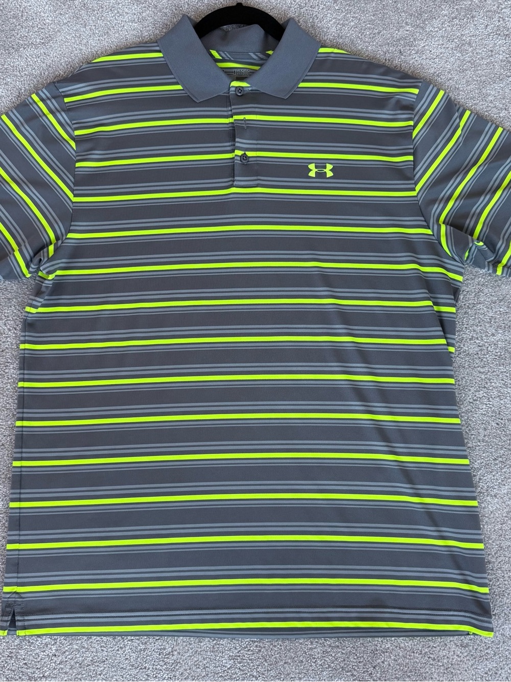 Under Armour HeatGear Loose Fit Polo Shirt XL Gray Neon Stripe